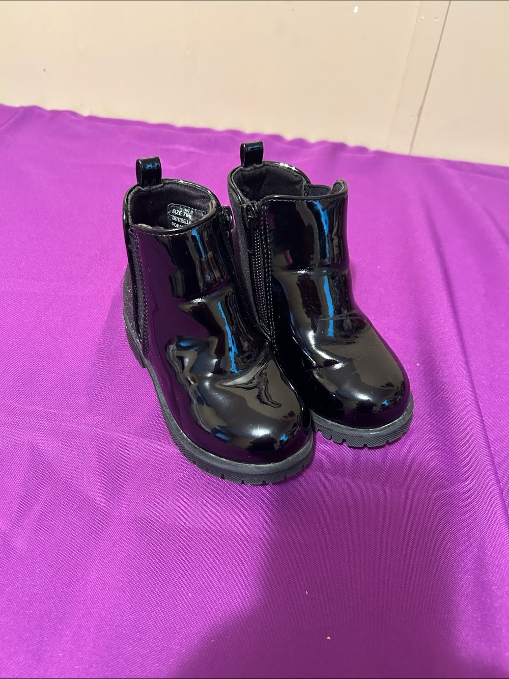 Toddler Black Patent Zip Side Ankle Boots